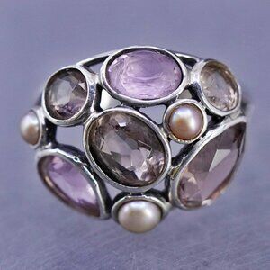 RETIRED Silpada Sweet Embrace Ring-925 Stamped-Faceted Glass & Pearls - Size 10